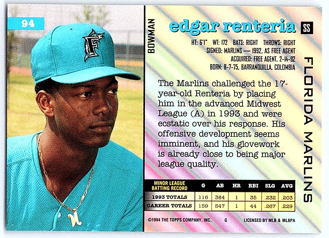 1994 Bowman Edgar Renteria #94 on Kronozio