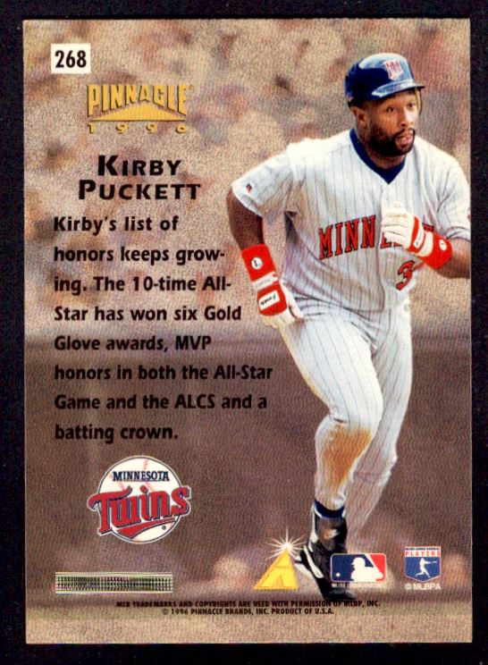 1996 Pinnacle Kirby Puckett #268 card back image