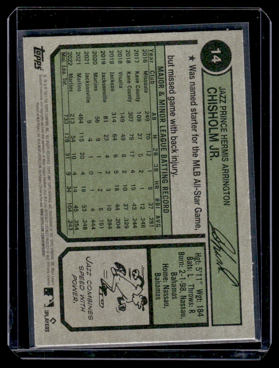 2023 Topps Heritage Jazz Chisholm Jr. #14 card back image