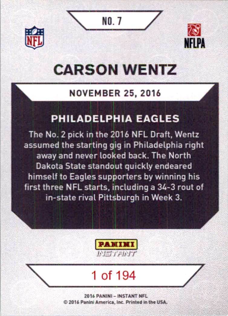 2016 Panini NFL Instant Black Friday Carson Wentz #7 card back image