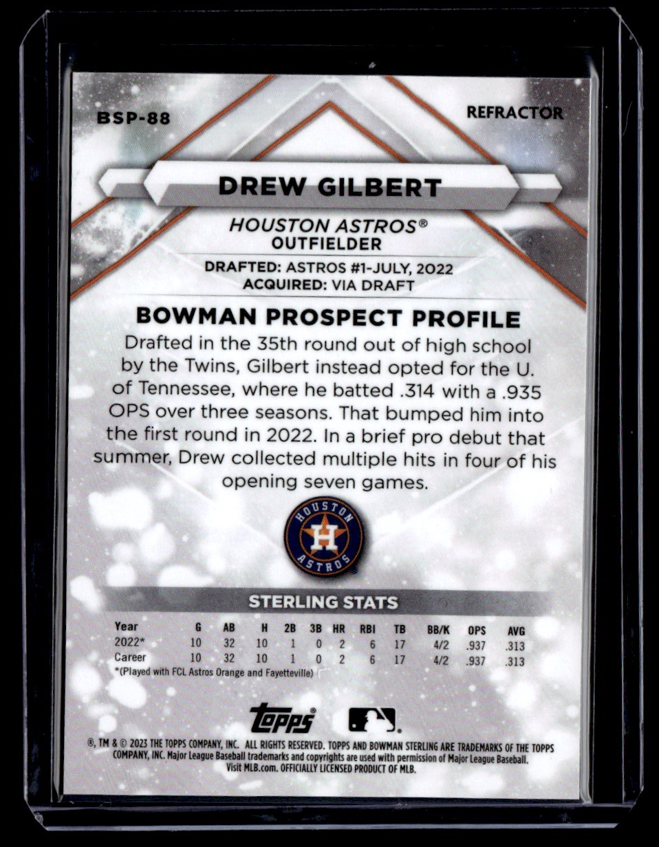 2023 Bowman Sterling Refractor Drew Gilbert #BSP-88 card back image