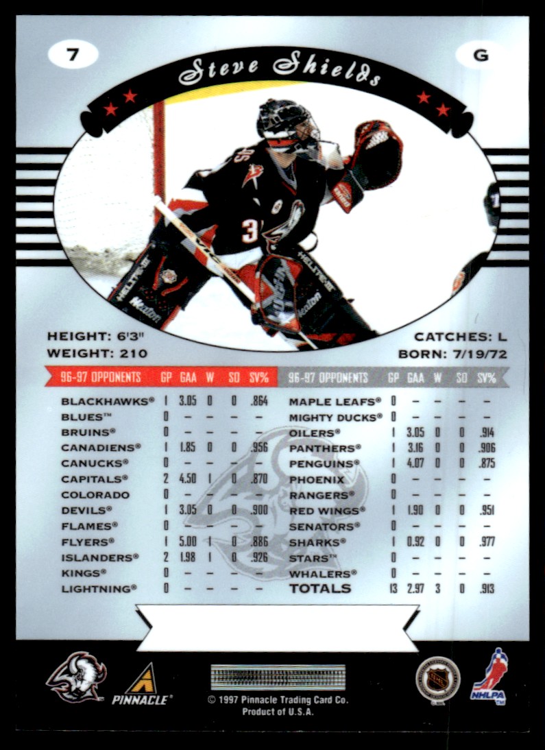 1997-98 Pinnacle Certified Mirror Blue * Steve Shields #7 card back image