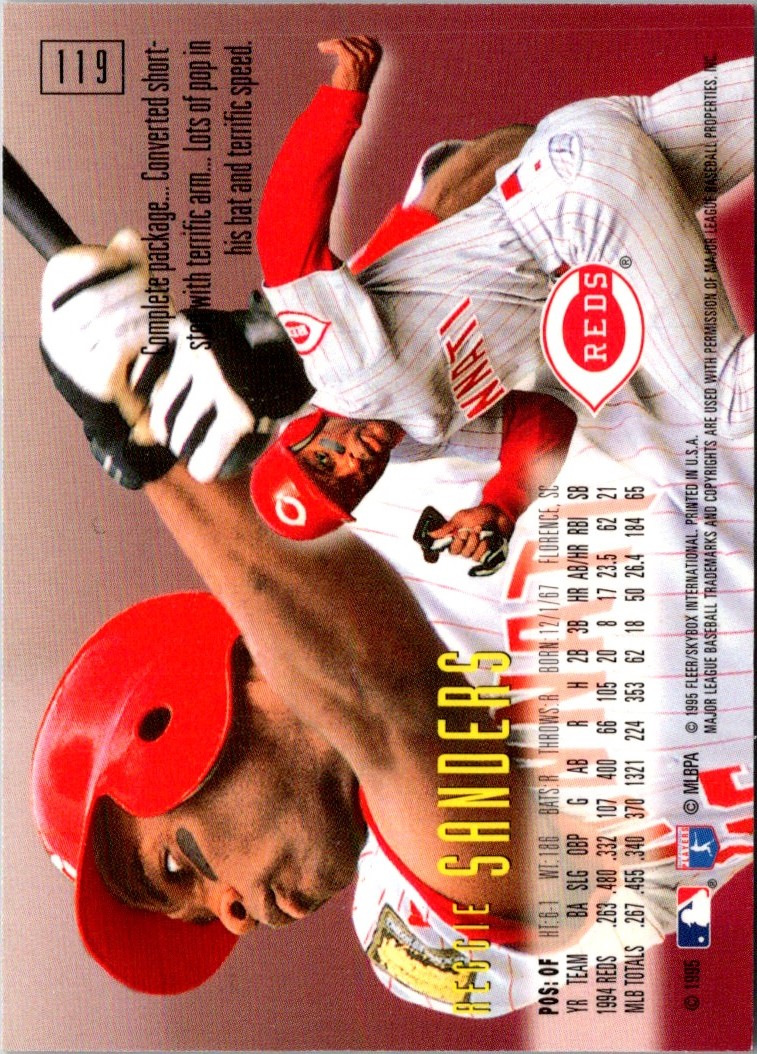 1995 SkyBox E-Motion Reggie Sanders #119 card back image
