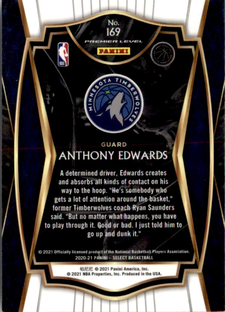 2020-21 Panini Select Premier Blue Anthony Edwards #169 card back image