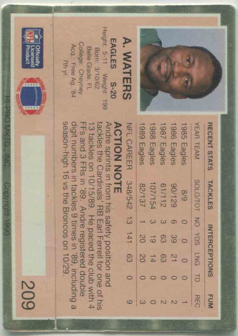 1990 Action Packed Andre Waters #209 card back image