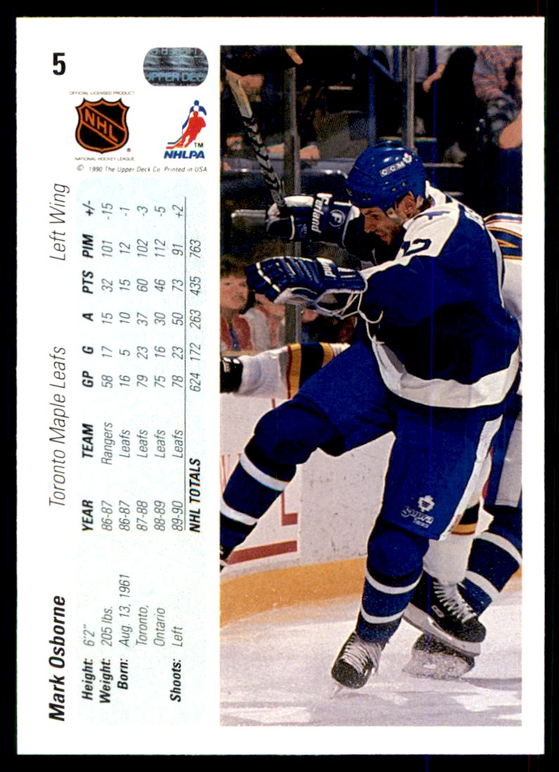1990-91 Upper Deck Mark Osborne #5 card back image