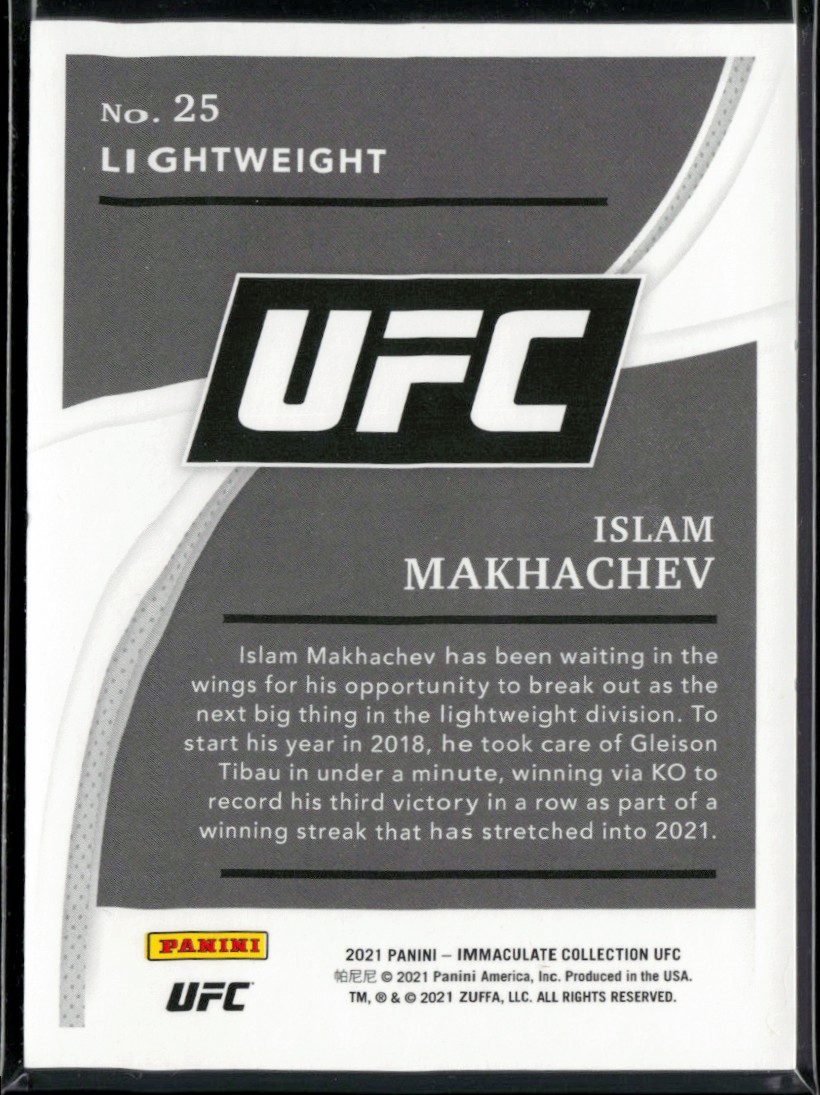 2021 Immaculate Collection UFC Islam Makhachev #25 card back image