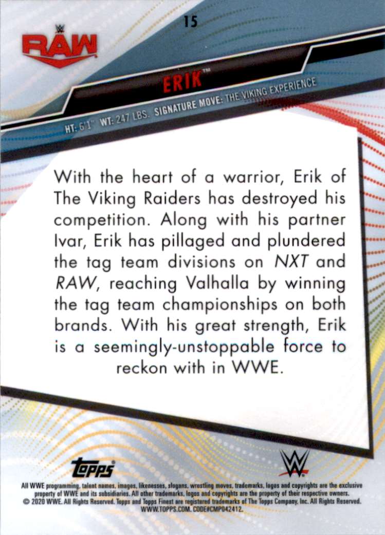 2020 Finest Wwe Erik #15 card back image