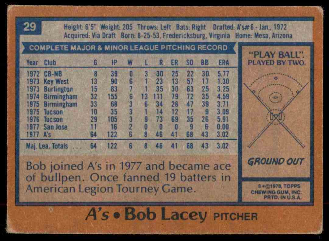 1978 Topps Bob Lacey Rc #29 On Kronozio