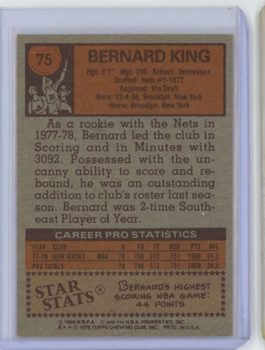 1978-79 Topps Bernard King #75 card back image