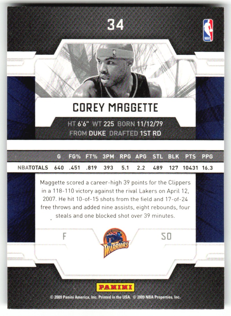 2009-10 Donruss Elite Corey Maggette #34 card back image