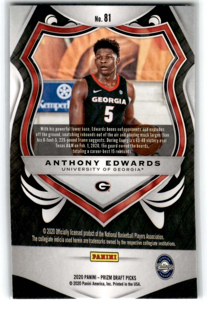 2020-21 Panini Prizm Draft Picks Collegiate Anthony Edwards #81 card back image
