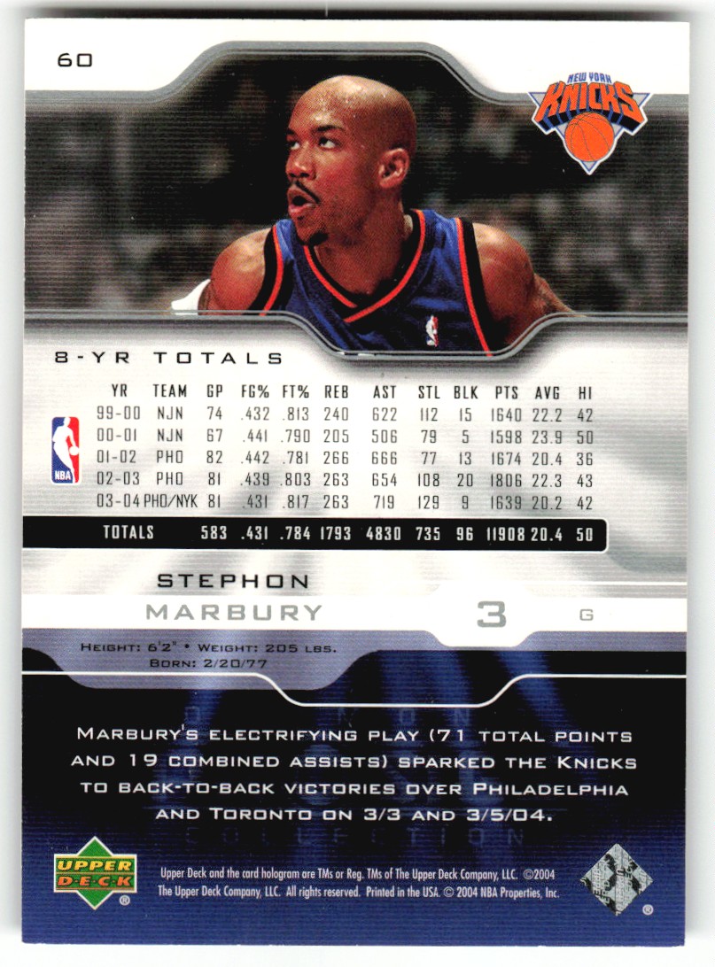 2004-05 Upper Deck Stephon Marbury #60 card back image