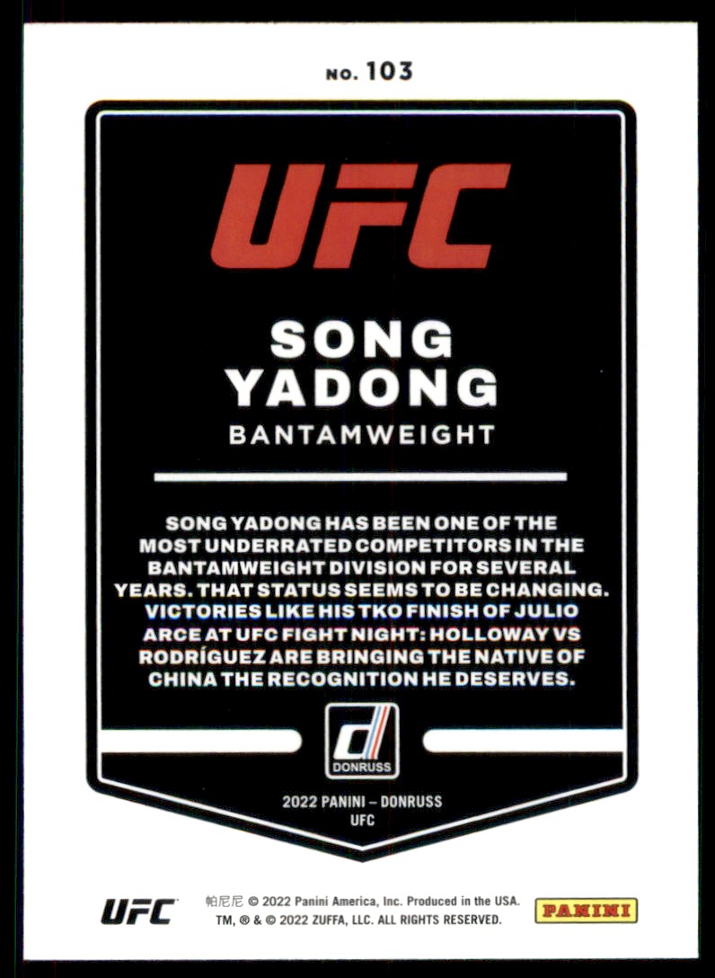 2022 Panini Donruss UFC Song Yadong #103 card back image