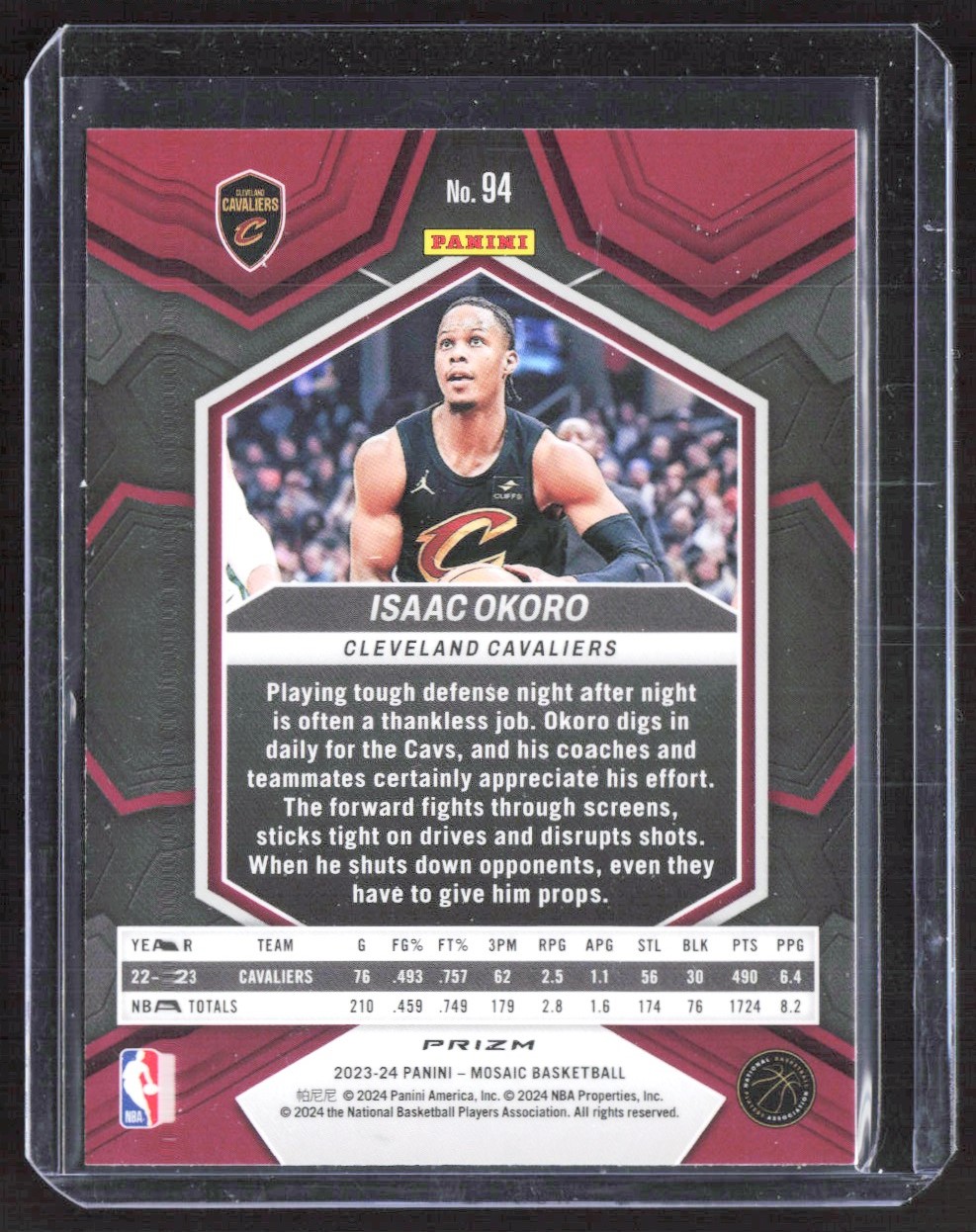 2023-24 5011E Panini Mosaic RED PRIZM Isaac Okoro Cleveland