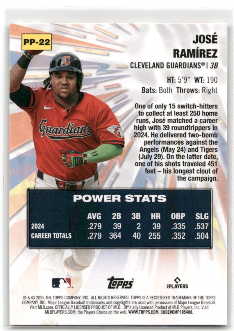 2025 Topps Jose Ramirez #PP-22 card back image