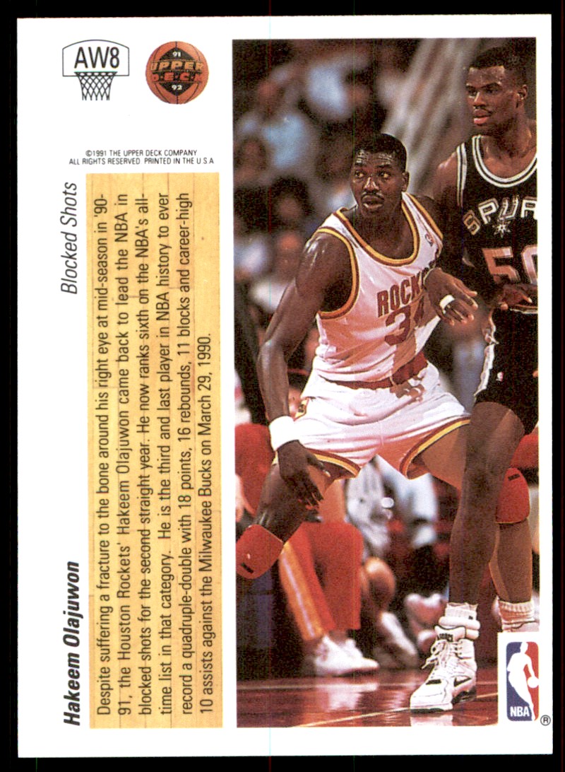 1991-92 Upper Deck Award Winner Holograms Hakeem Olajuwon #AW8 card back image
