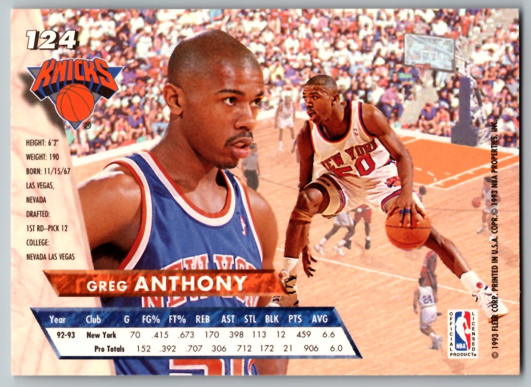1993-94 ULTRA GREG ANTHONY NEW YORK KNICKS #124 | eBay
