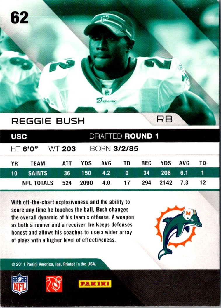 2011 Panini Absolute Memorabilia Reggie Bush #62 card back image