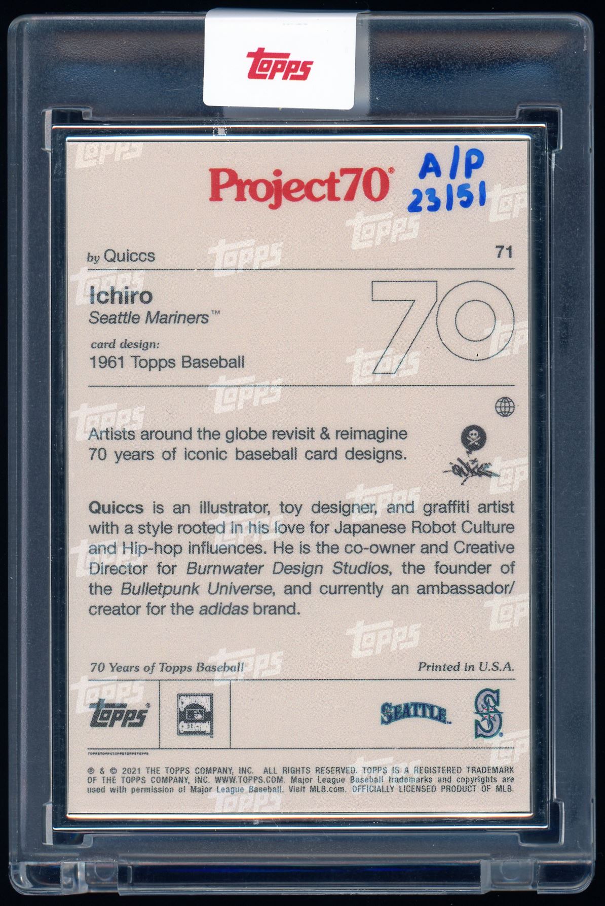 2021 Topps Project70 Artist Proof by Quiccs #71 Ichiro Suzuki 23/51 Seattle