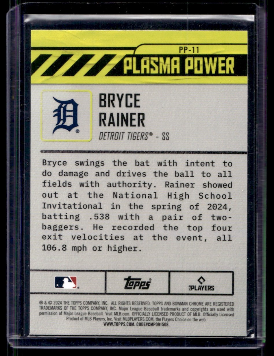 2024 Bowman Draft Plasma Power Bryce Rainer #PP-11 card back image
