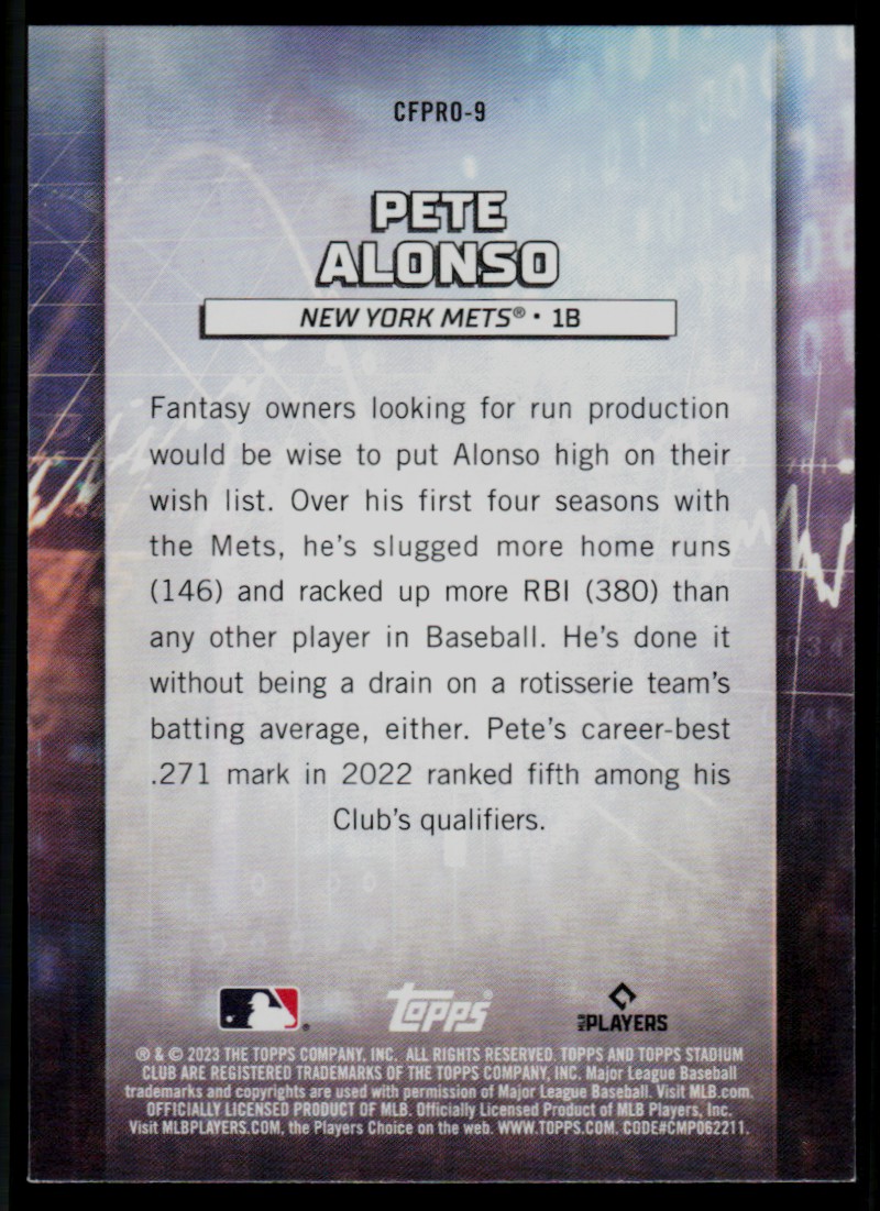 2023 Stadium Club Chief Fantasy Professionals Pete Alonso #CFPRO-9 card back image
