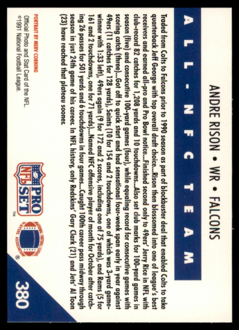1991 Pro Set Andre Rison #380 card back image