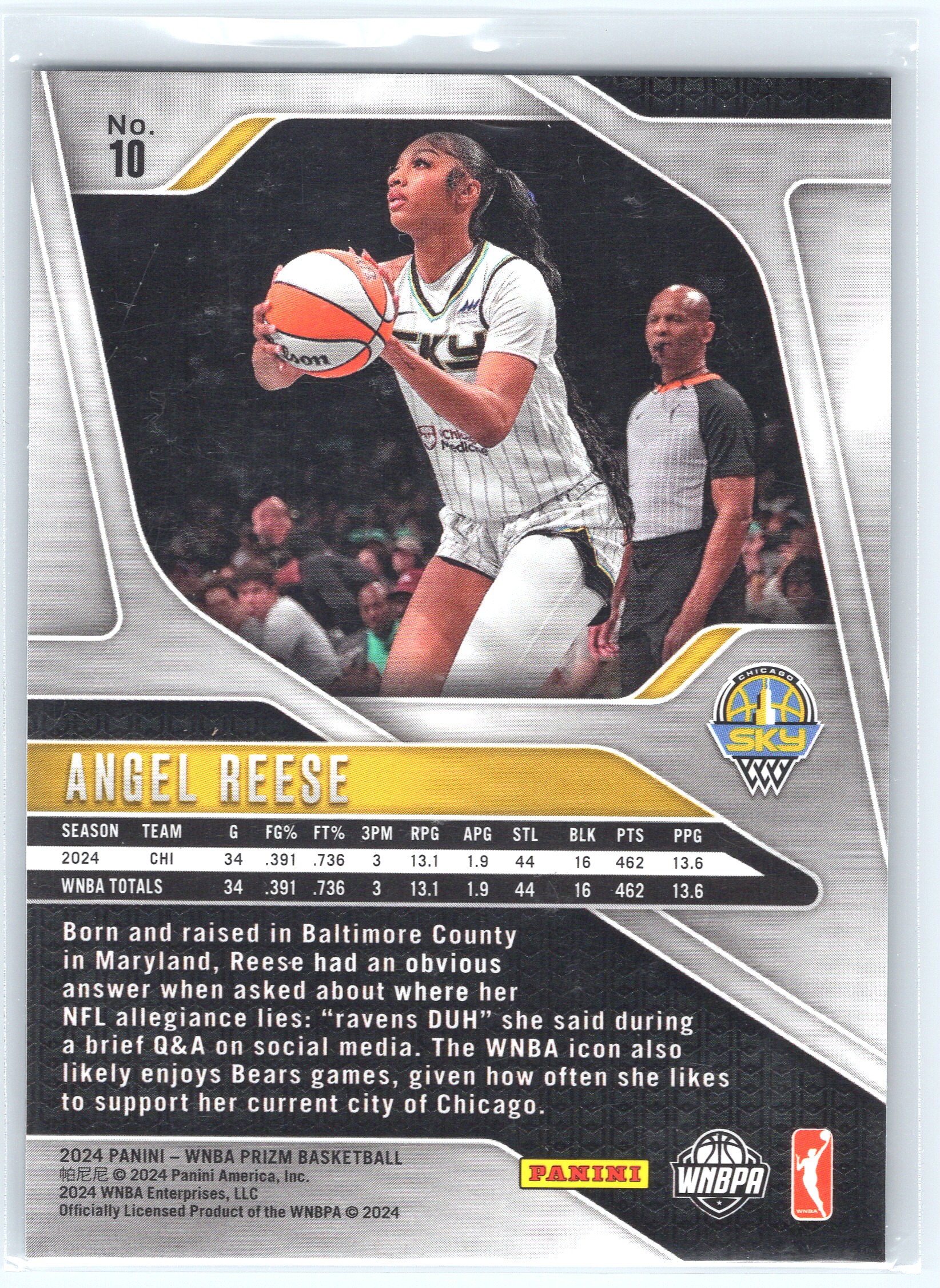2024-25 Panini Prizm WNBA Angel Reese #10 card back image