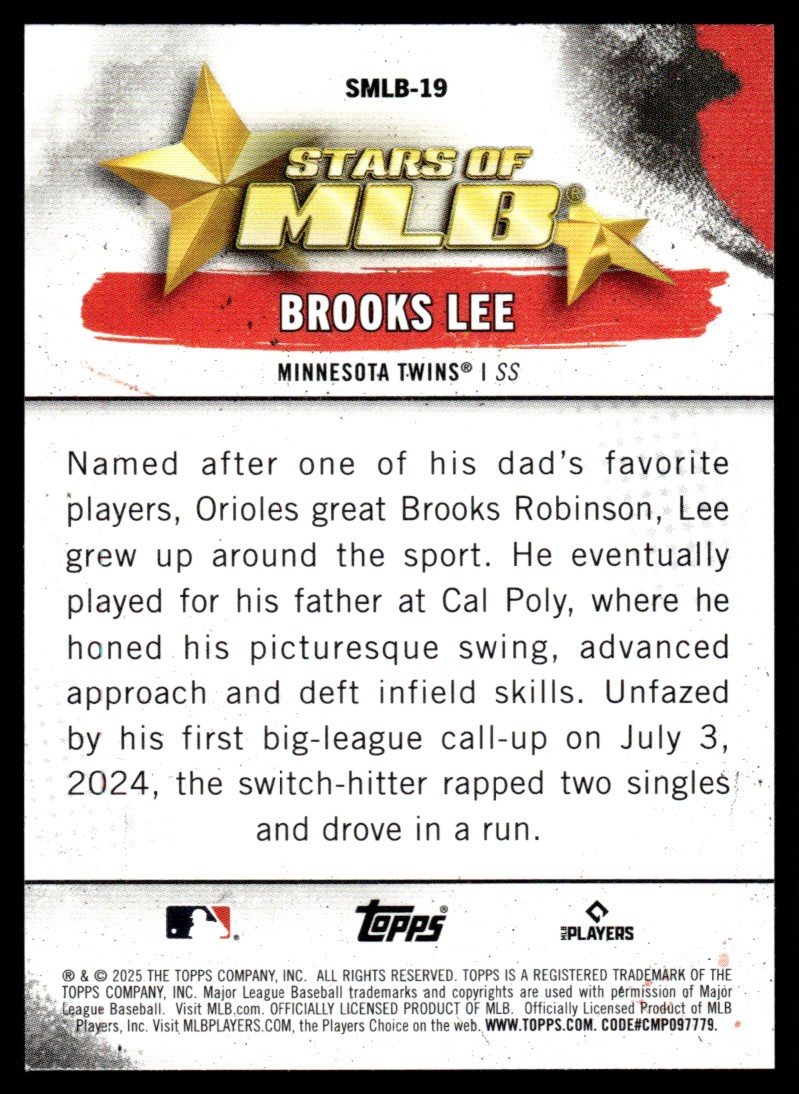 2025 Topps Stars of MLB Brooks Lee #SMLB-19 card back image
