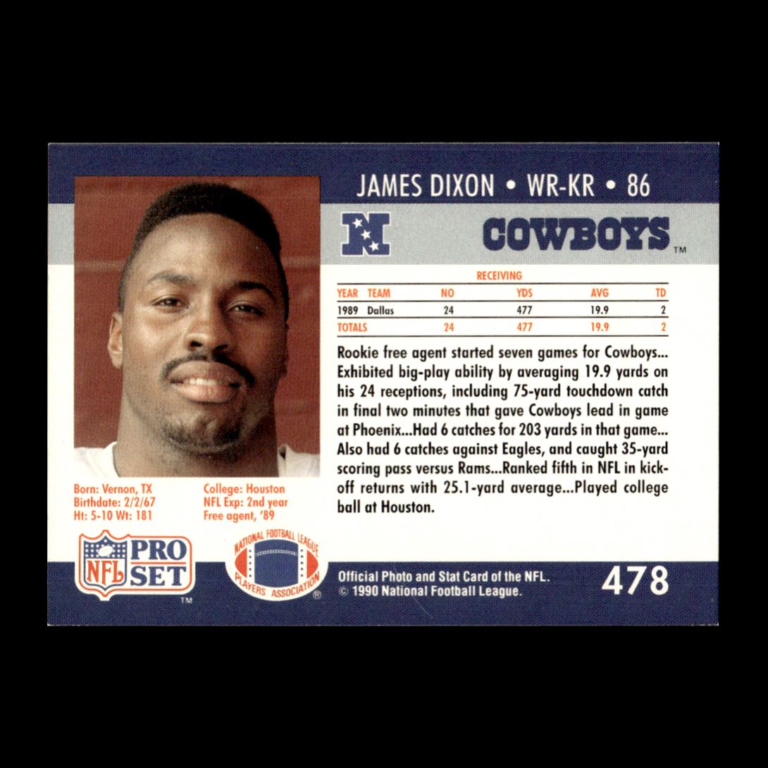 James Dixon 1990 Pro Set Rookie Dallas Cowboys #478 R329E 94 | eBay