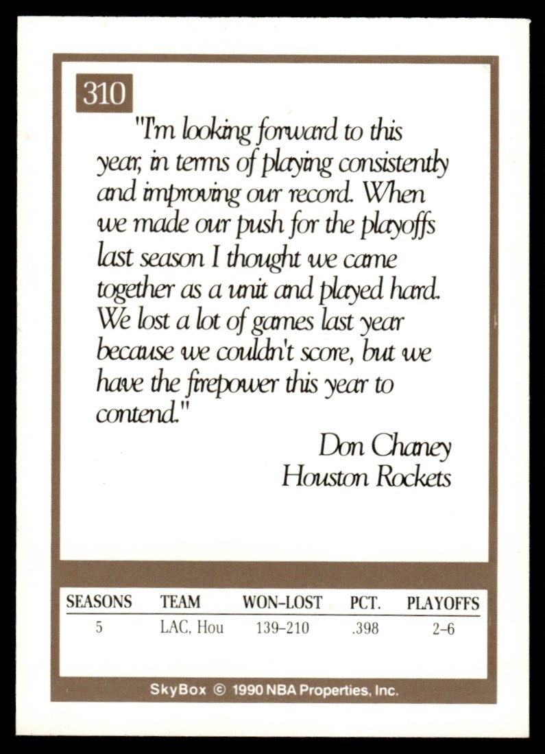 1990-91 SkyBox Don Chaney #310 card back image