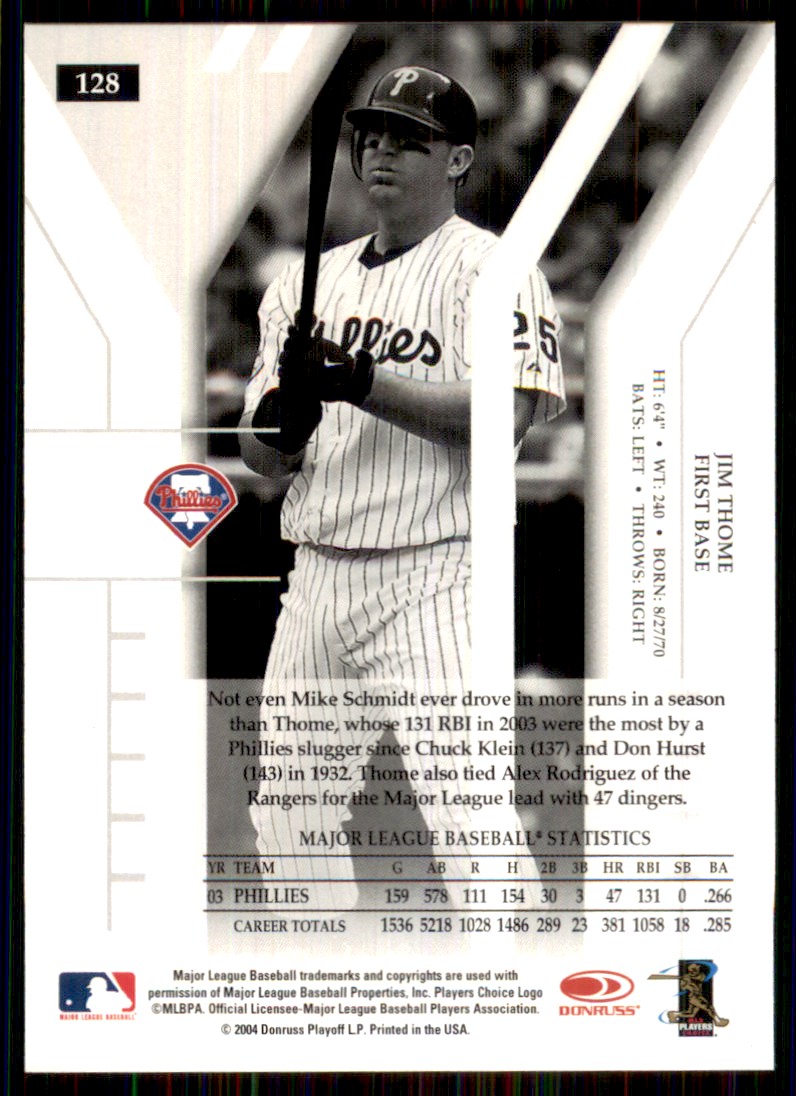 ☆初代USAドリームチームメンバー☆トレカ 2004 Donruss Elite Extra Edition #128 Jim Thome Philadelphia
