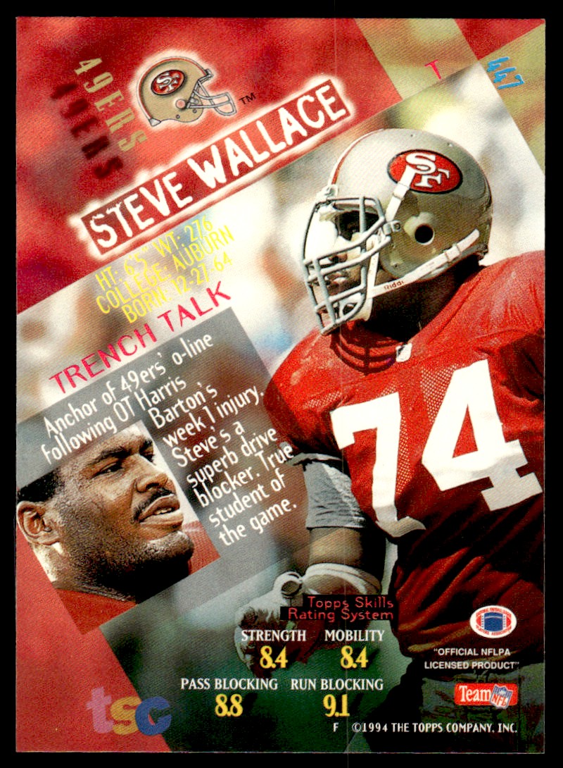 1994 STADIUM CLUB SUPER BOWL XXIX STEVE WALLACE SAN FRANCISCO