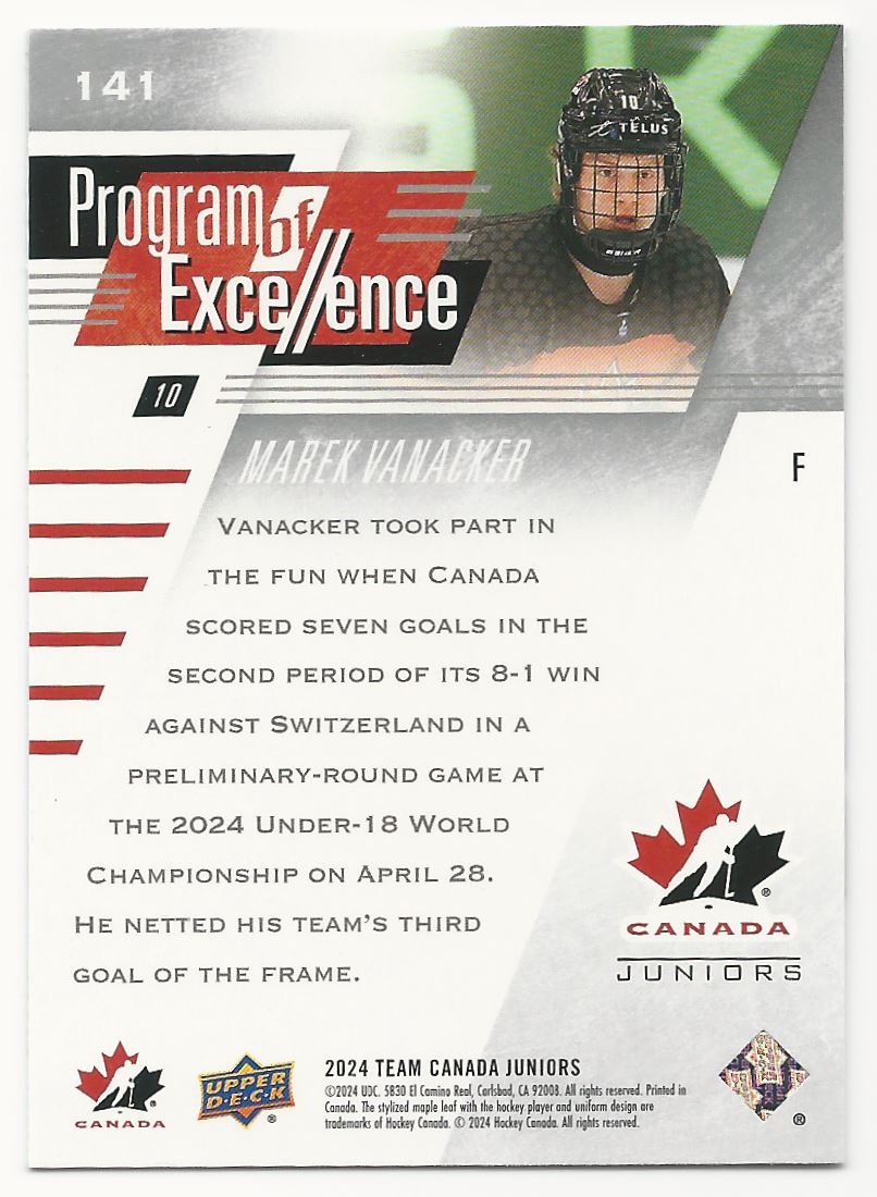 2024-25 Upper Deck Team Canada Juniors Marek Vanacker #141 card back image