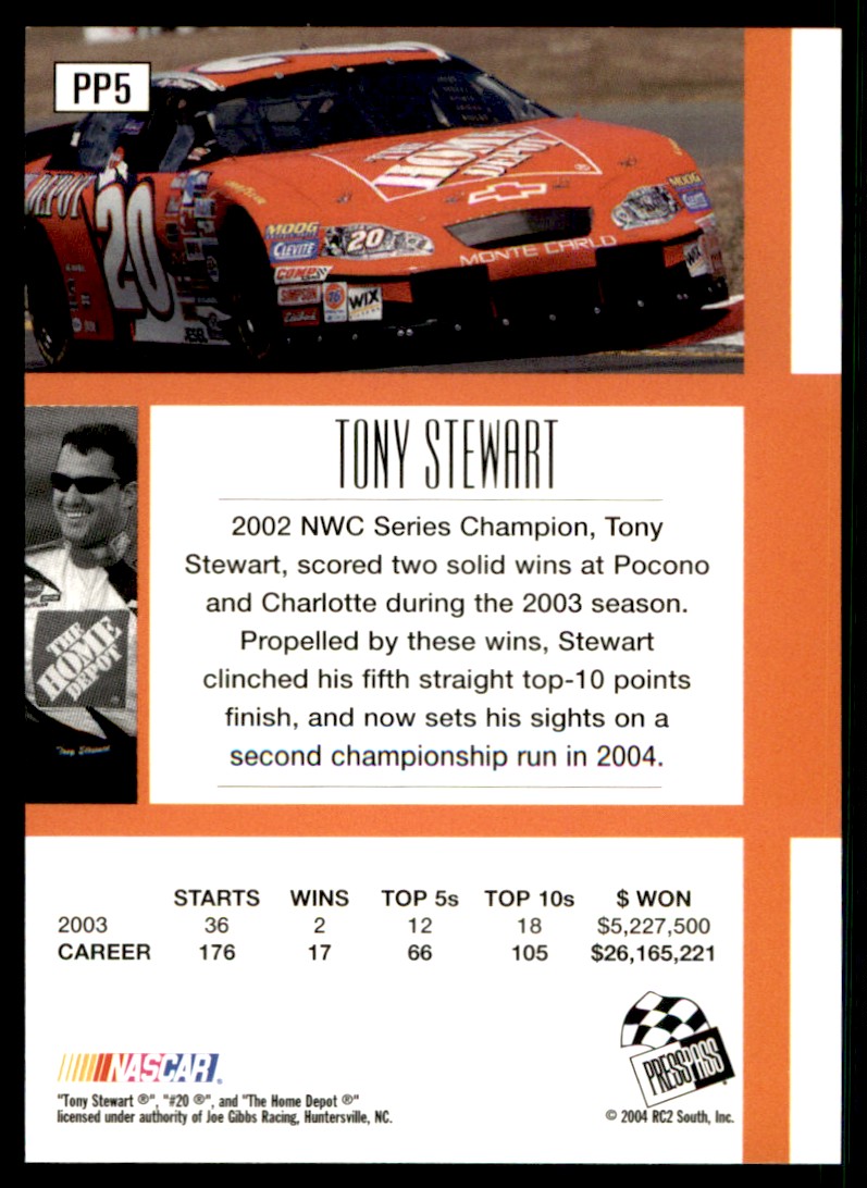 2004 National Trading Card Day Tony Stewart #PP5 card back image