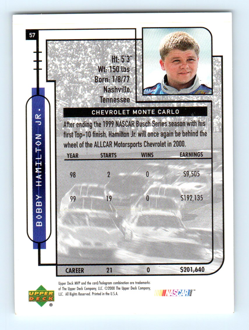 2000 UPPER DECK BOBBY HAMILTON JR #57 card back image