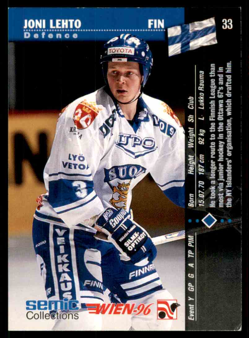 1996-97 Semic Hockey Joni Lehto #33 card back image