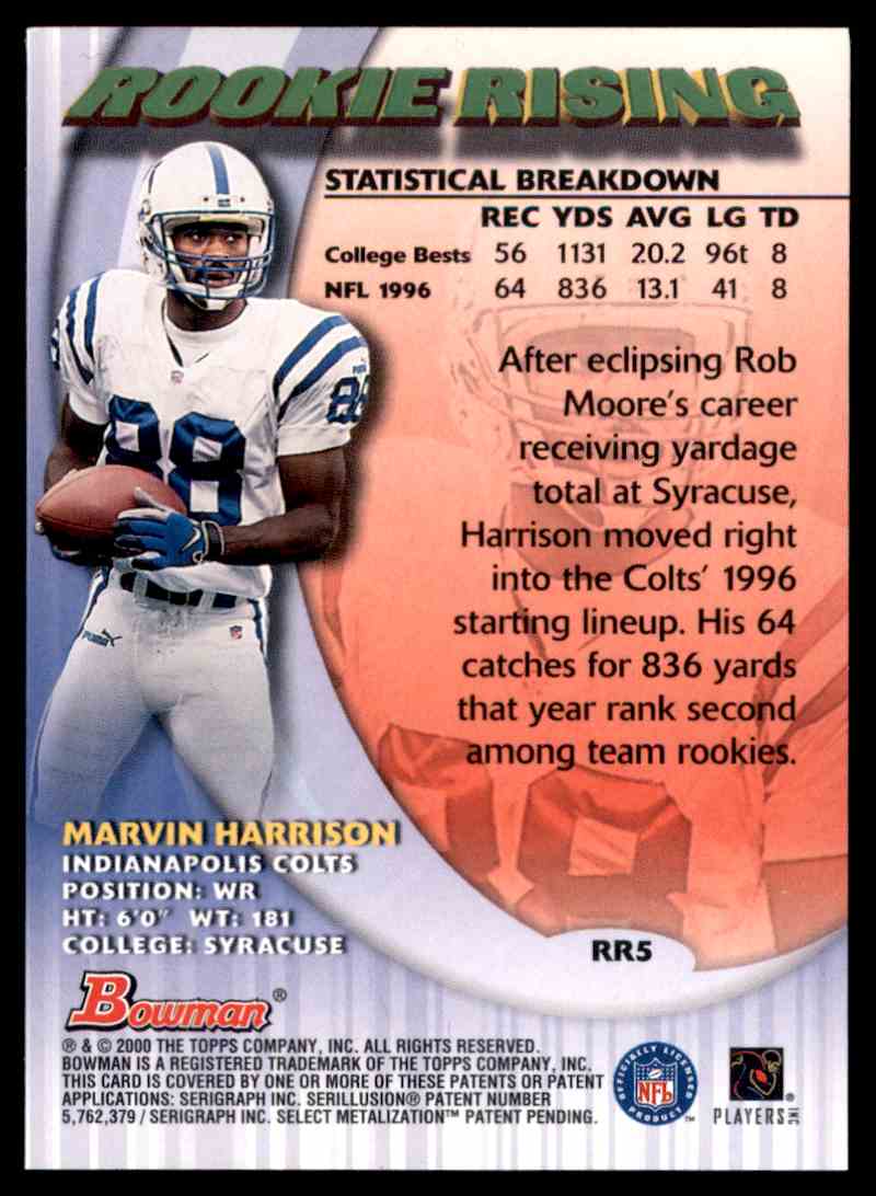 2000 Bowman Rookie Rising Football Rookie Card Rr5 Marvin Harrison Fan Shop Sports Collectibles Swl13562 Nl