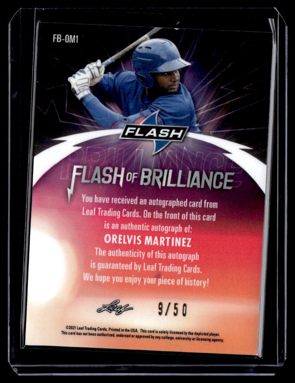 2021 Leaf Flash Platinum Blue Brilliance Orelvis Martinez #FB-OM1 card back image