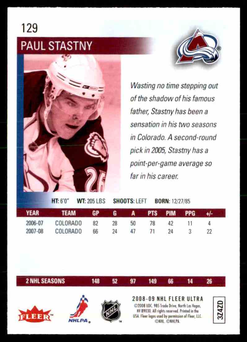 2008-09 Fleer Ultra Paul Stastny #129 card back image
