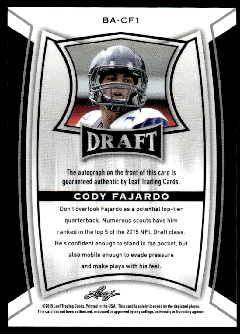 2015 Leaf Draft Autographs Cody Fajardo #BA-CF1 card back image