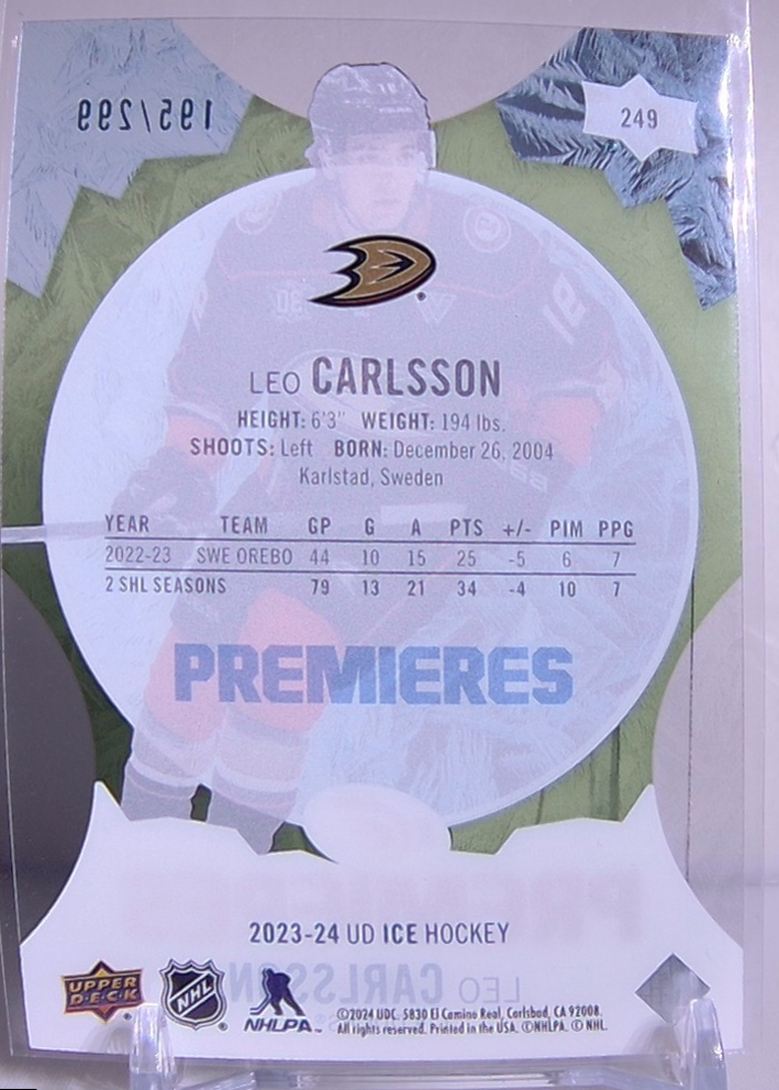 2023-24 Upper Deck Ice Leo Carlsson #249 card back image