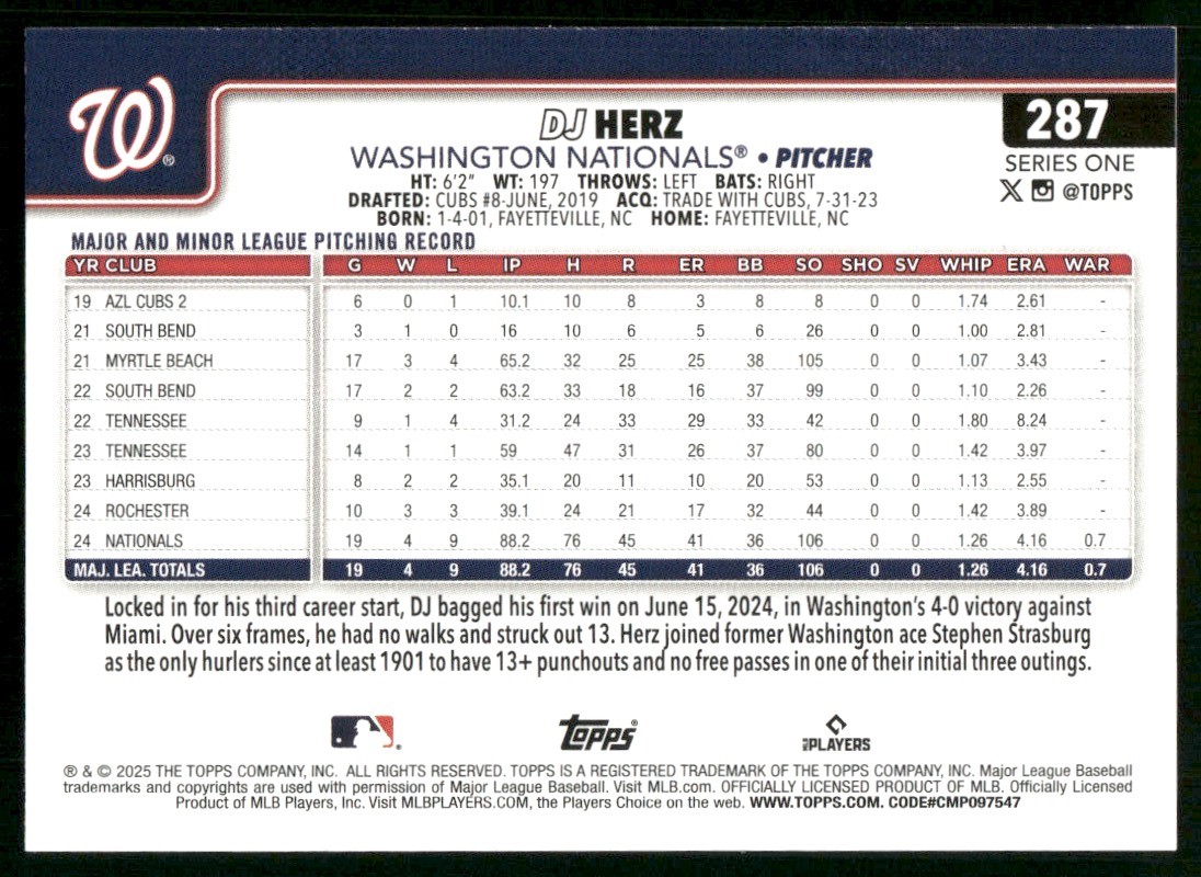 2025 Topps DJ Herz #287 card back image