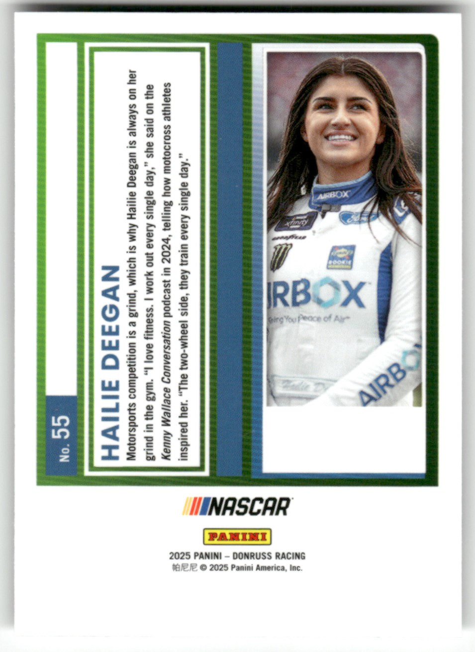 2025 Donruss NASCAR Optic HAILIE DEEGAN #55 card back image