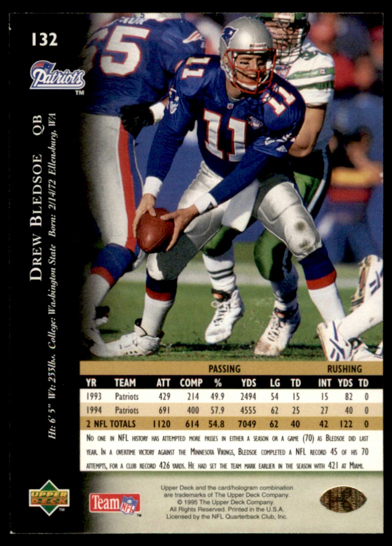 1995 Upper Deck Drew Bledsoe #132 card back image