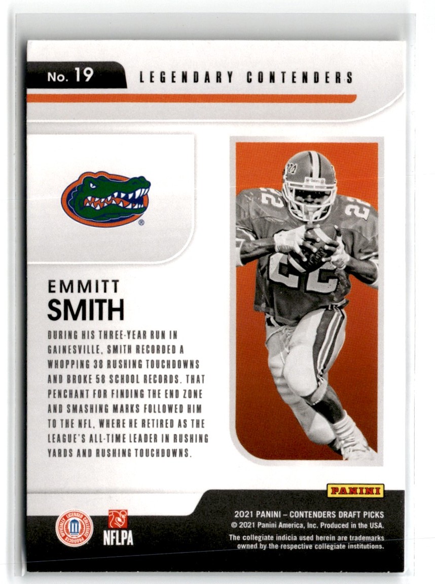 2021 Panini Contenders Draft Picks Legendary Emmitt Smith #19 card back image