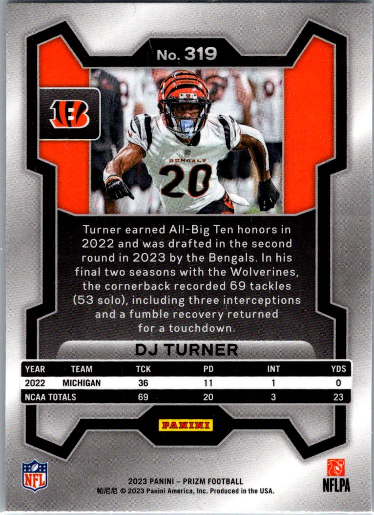 2023 Panini Prizm Rookie DJ Turner #319 card back image