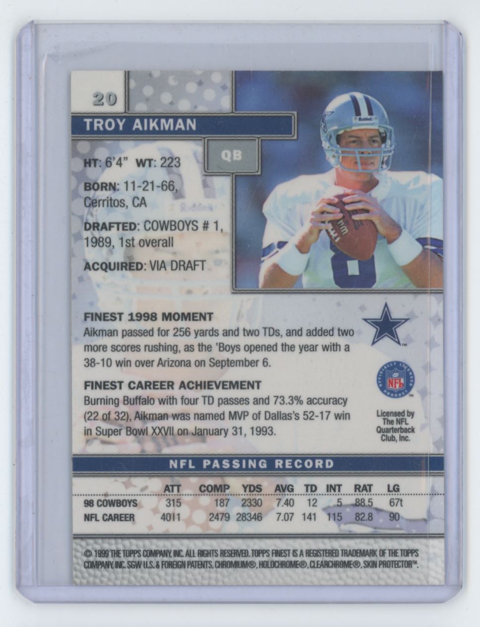 1999 Finest Troy Aikman Football Card #20 | eBay