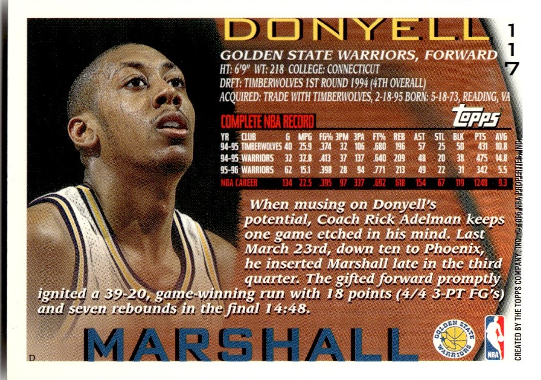 1996-97 Topps Donyell Marshall Golden State Warriors #117 | eBay