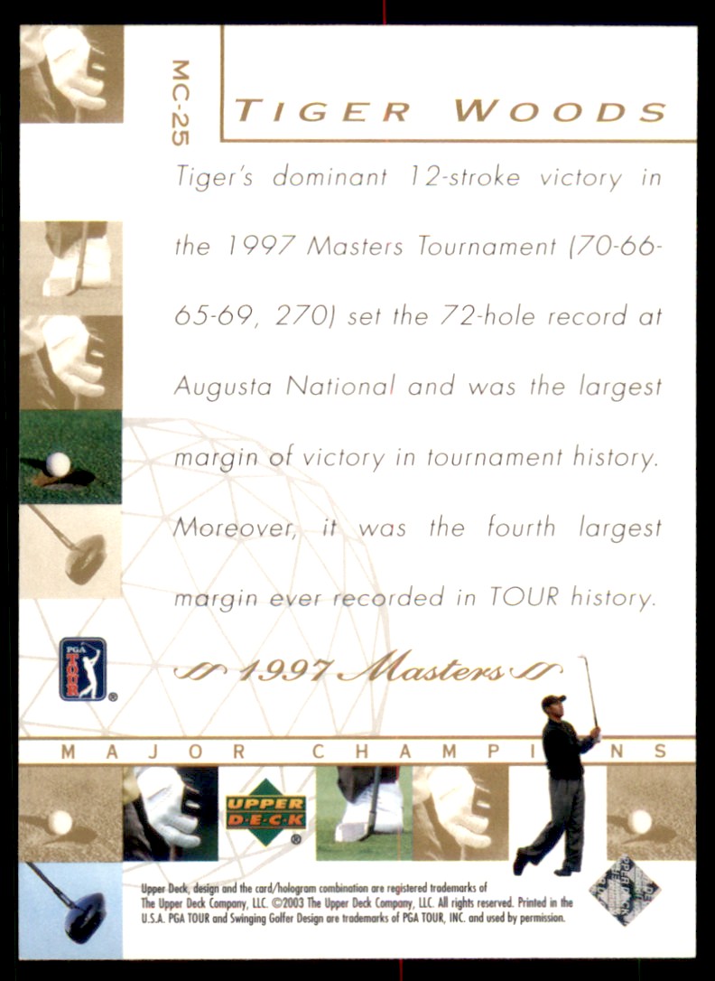 2003 Upper Deck Major Champions Tiger Woods #MC-25 card back image